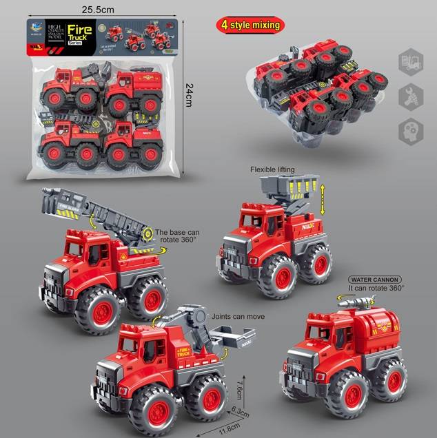 Friction Fire Truck 4Pcs/Pvc Bag