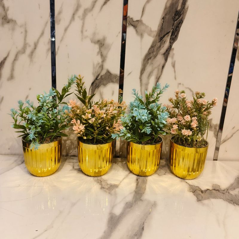 Golden PVC Pot With Assorted Flowers