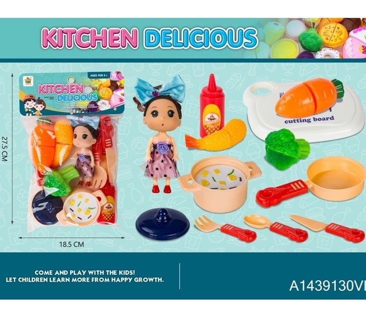 Kitchen Cutting Set Wiht Doll,16Pcs/Pvc