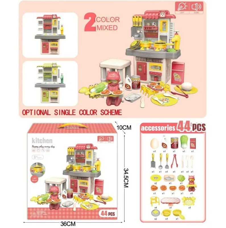 Kitchen Set, W/Sound &Light, 2 Clrs Mix,