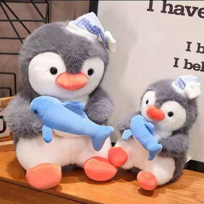 Penguin With Fish 35Cm
