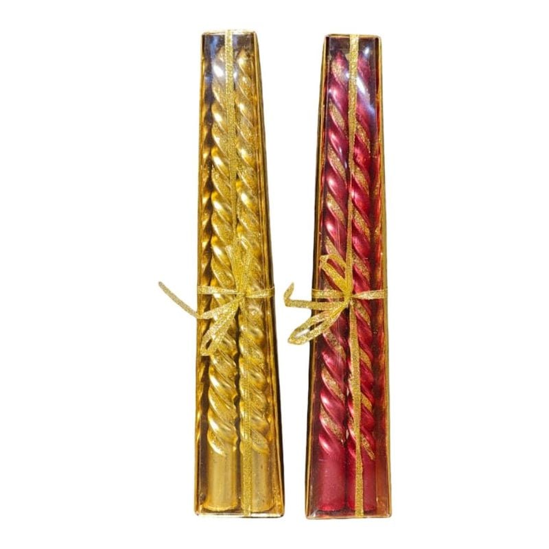 Gold and Deep Red spiral taper candles {Set Of 2}