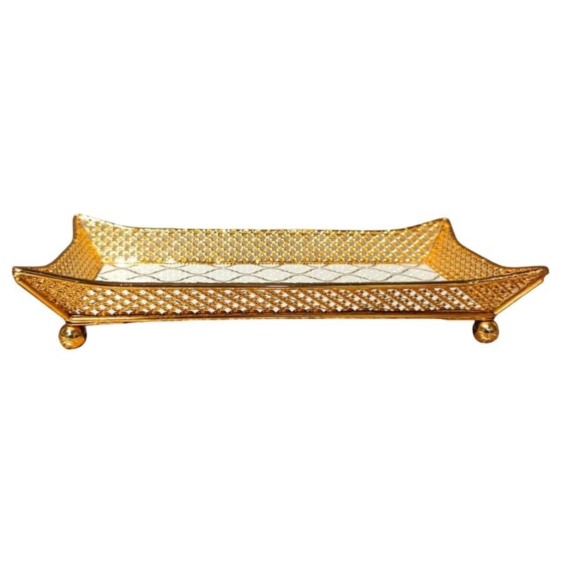 Gold Metal And Patterned Mirror Tray Sma