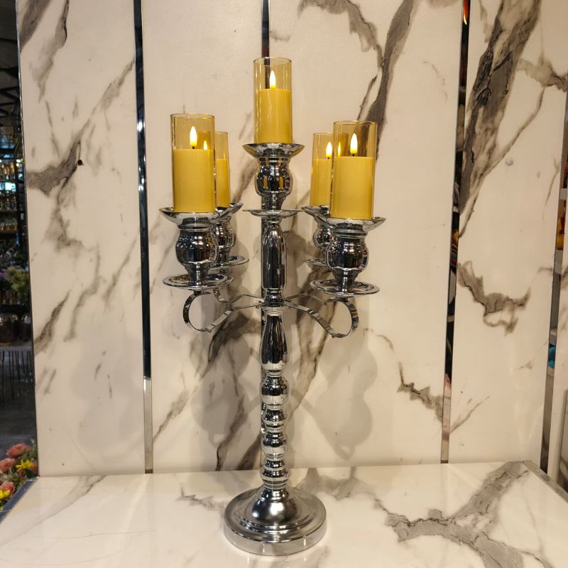 Silver Large 5 Pcs Candle Stand