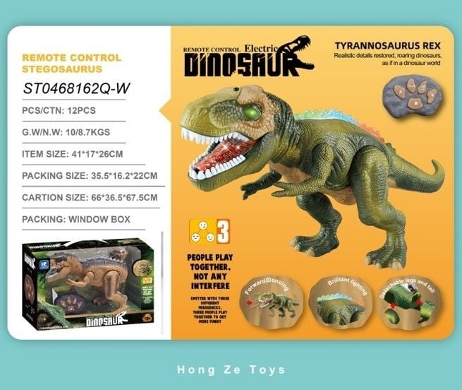 R/C Dinosaur W/Light And Sound,2 Colors