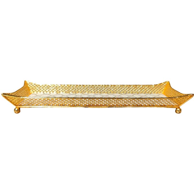 Gold Metal And Patterned Mirror Tray L