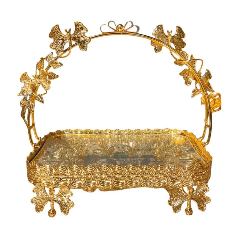 Gold-Plated Metal Basket With A Glass Tr