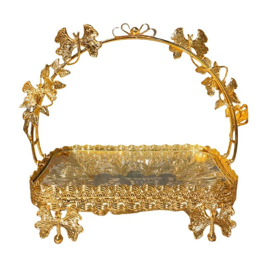 Gold-Plated Metal Basket With A Glass Tr