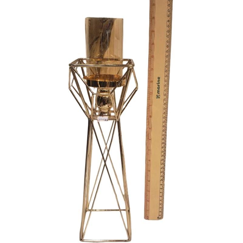 Tall Geometric Gold Metal Candle Holder