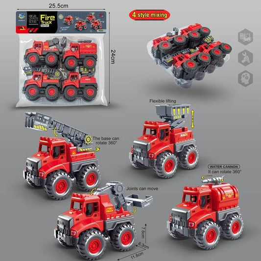 Friction Fire Truck 4Pcs/Pvc Bag