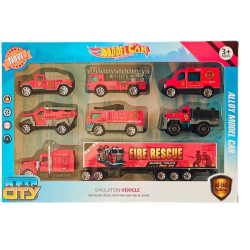 1:64 Fw Alloy Fire Truck Set 7Pcs Wb Flat Pack