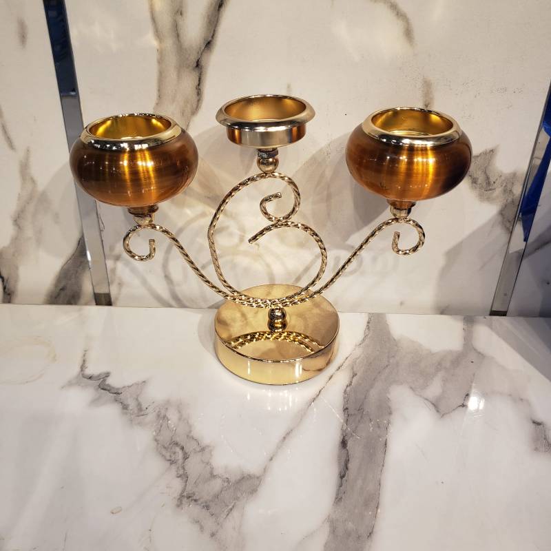 3-Arm Golden Metal Candle Stand