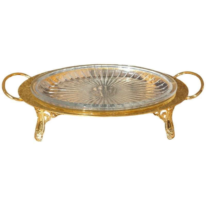Metal & Glass Oval Serving Platter Or Di
