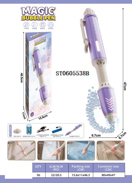 Bubble Pen, W/50Ml Bubble Water, W/Usb, P.Box