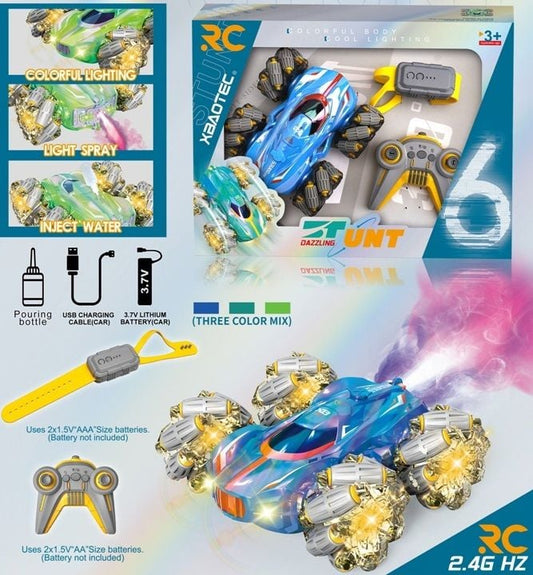 7 Fun R/C Stunt Car,W/Light&Music&Spray,Dual Remote Control,3 Colors,W/Battery+Usb,W.Bx