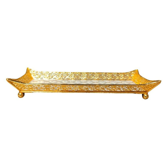 Gold Metal And Patterned Mirror Tray M