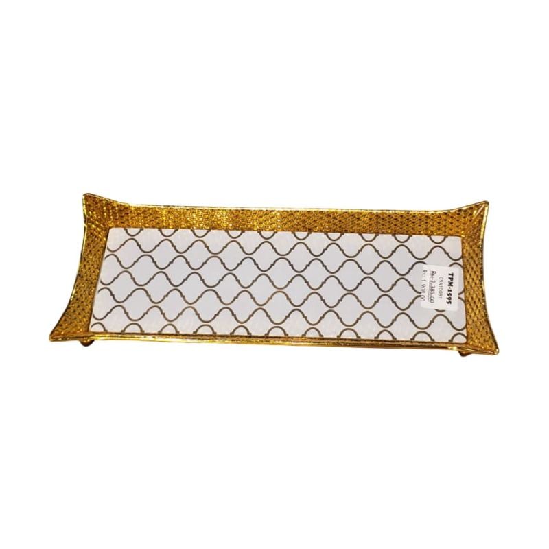 Gold Metal And Patterned Mirror Tray Lar