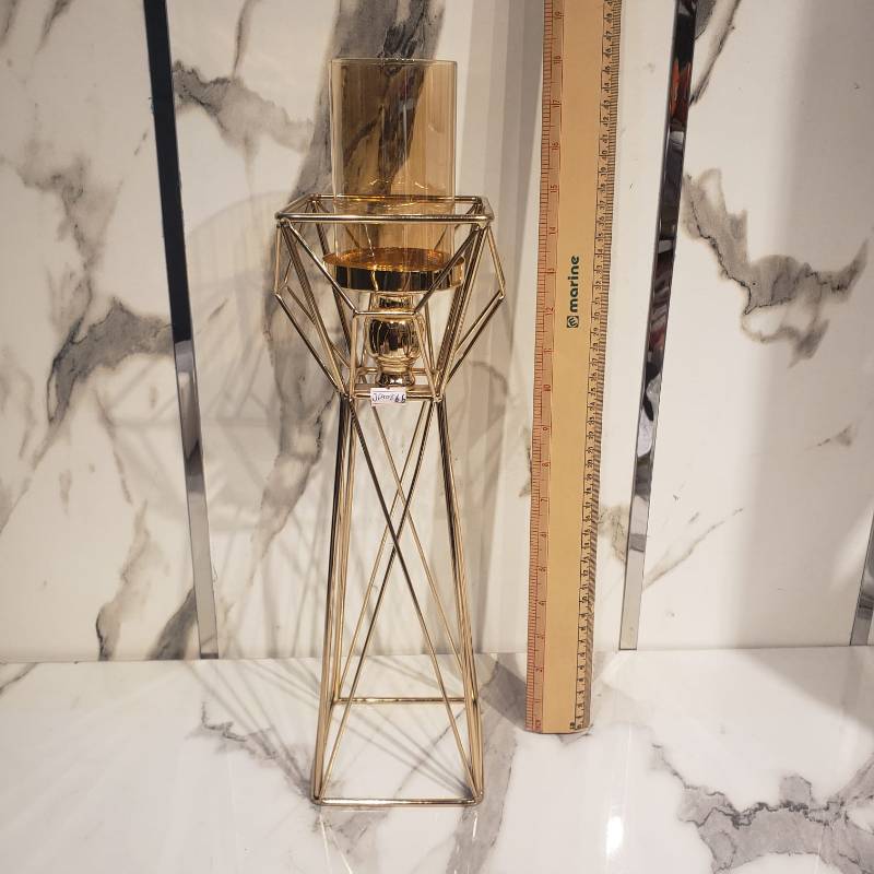 Tall Geometric Gold Metal Candle Holder