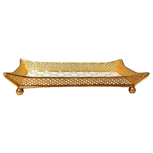 Gold Metal And Patterned Mirror Tray Sma
