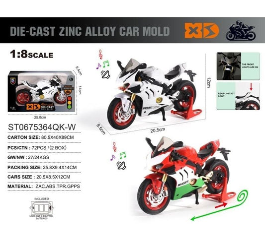 1:8 P/B Die-Cast Alloy Motorcycle,W/Ligh