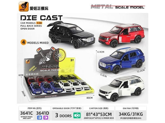 1:36 P/B Die-Cast Cars Mix Alloy {Each Piece}