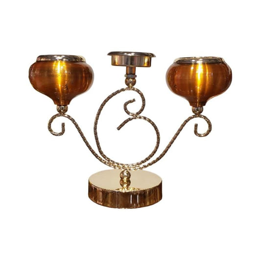 3-Arm Golden Metal Candle Stand