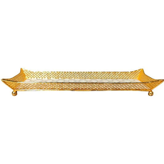 Gold Metal And Patterned Mirror Tray L