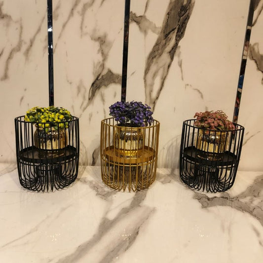 Cage Design Pot Holder With Plant Small